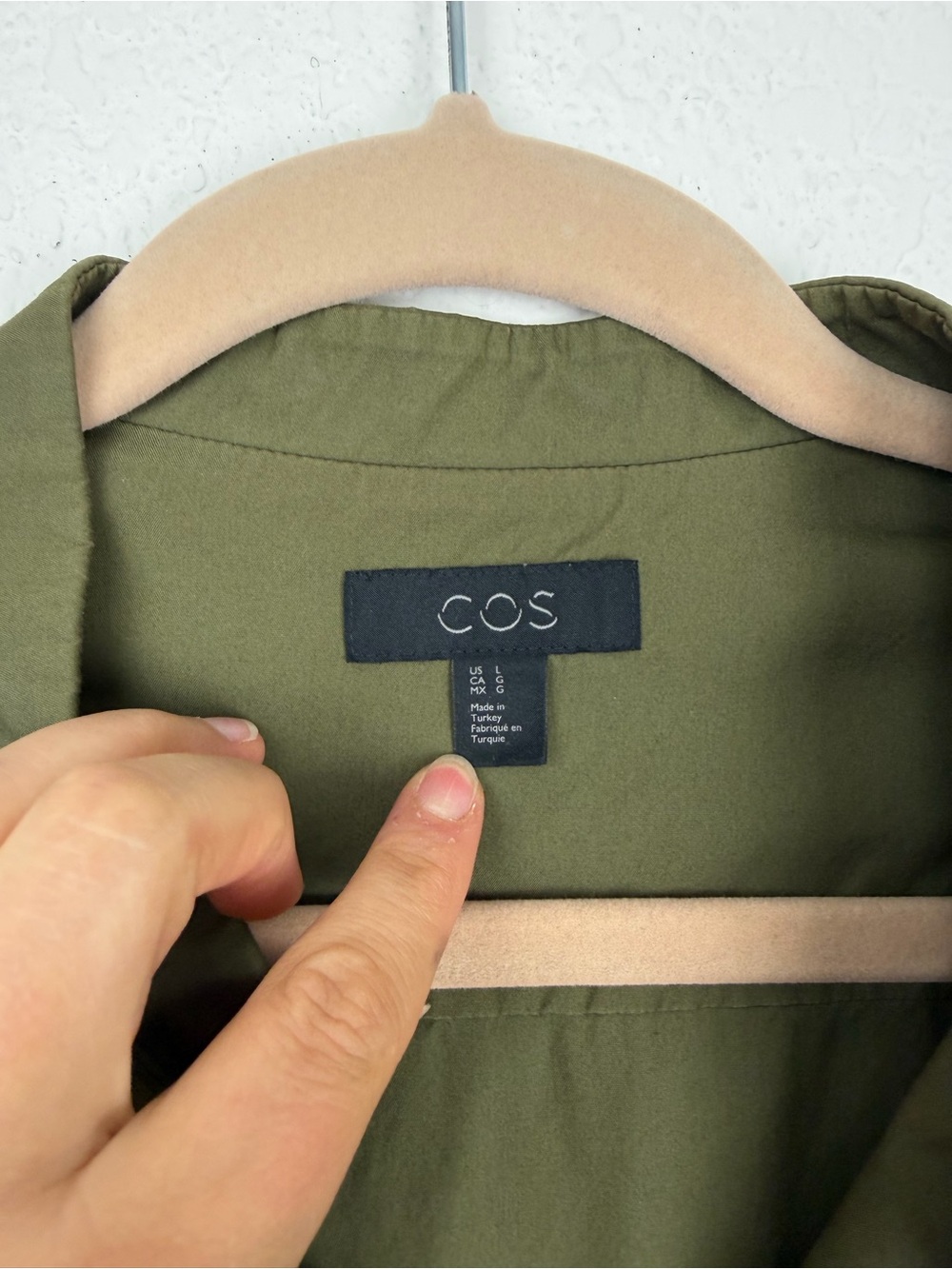 COS Oversized Mandarin Collar Button Up Sage Green Structured Shirt Large - Picture 3 of 8